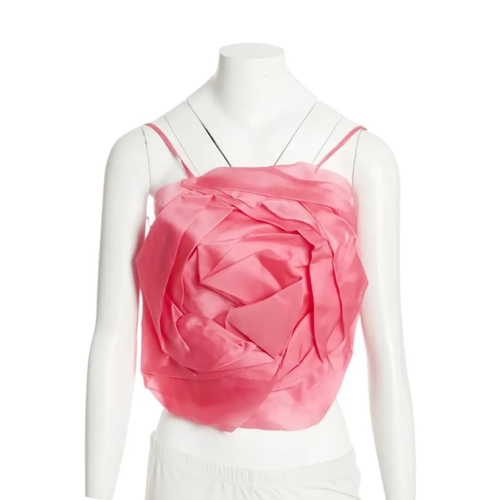cult gaia Pink Rosette Satin Crop Top